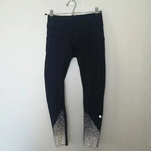 Lululemon Tight Stuff Tights II Leggings 25" in Navy with Silver Scallop Hem 4